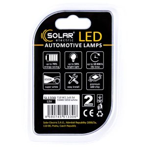 LED автолампа Solar 12V T10 W2.1×9.5d 5SMD white, 2шт