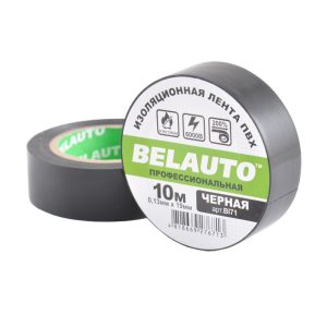 Стрічка ізоляційна ПВХ Belauto 10м, 0.13×19мм, чорна, проф., вогнетривка