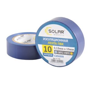 Стрічка ізоляційна ПВХ Solar 10м, 0.13×19мм, синя