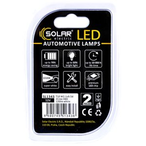 LED автолампа Solar 12V T10 W2.1×9.5d white, 2шт