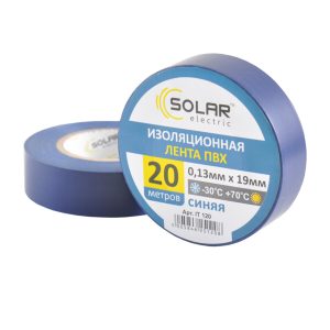 Стрічка ізоляційна ПВХ Solar 20м, 0.13×19мм, синя