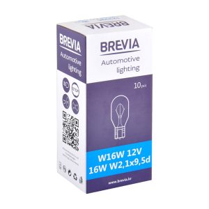 Лампа розжарювання Brevia W16W 12V 16W W2,1×9,5d CP, 10шт