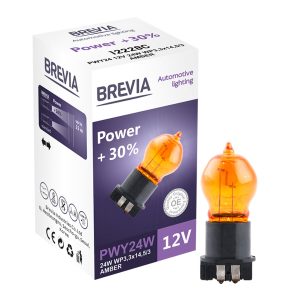 Галогенова лампа Brevia PWY24W 12V 24W WP3,3×14,5/4 AMBER Power +30% CP
